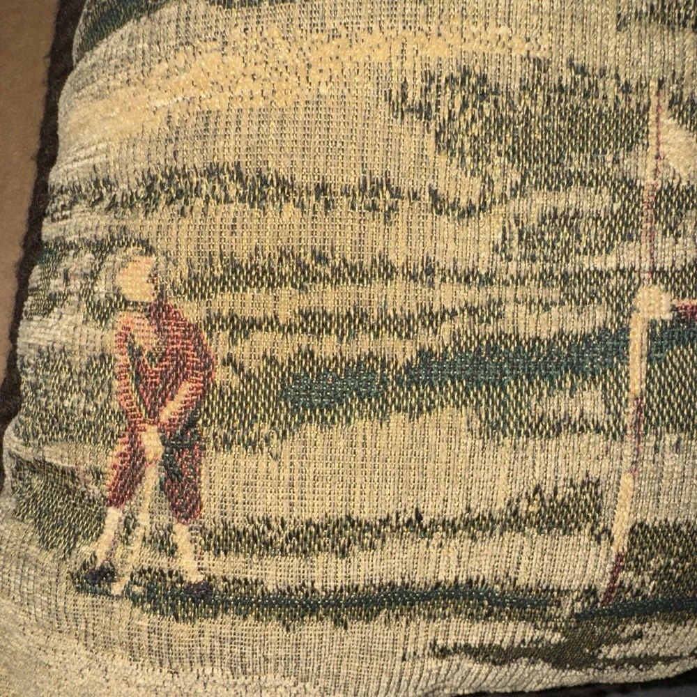 Vtg Ashford Court Jacquard Corded Golf At The Estate Accent Pillow 16 X 16
